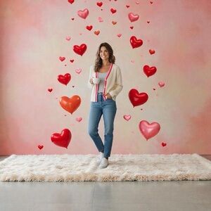 Kule The Sinclair cream W/red and pink trim Cardigan Coquette Preppy $248 Anthro